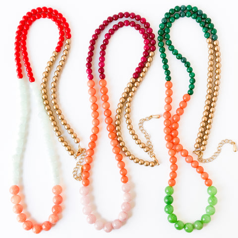 Long Beaded Statement Necklace Color Block