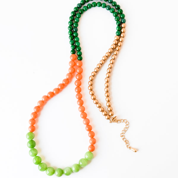 Long Beaded Statement Necklace Color Block
