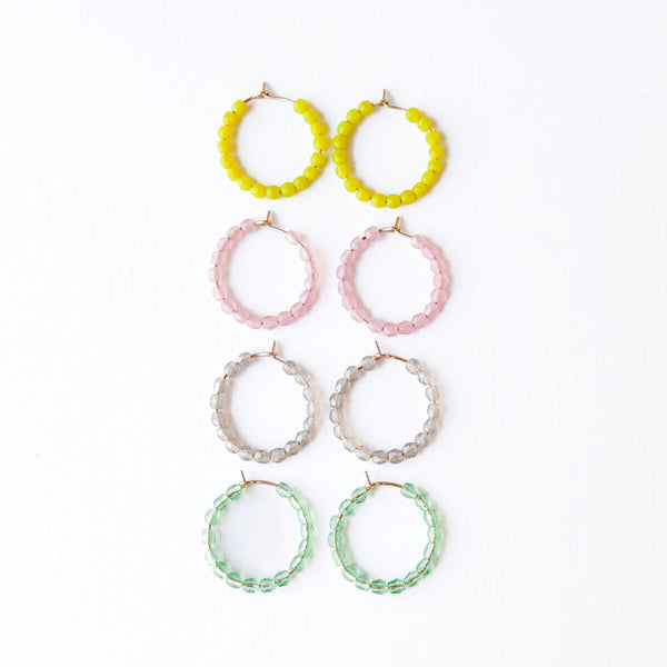 Small Pastel Beaded Hoop Earrings Minimal Gold Filled Hoops
