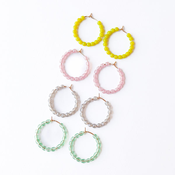Small Pastel Beaded Hoop Earrings Minimal Gold Filled Hoops