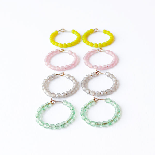 Small Pastel Beaded Hoop Earrings Minimal Gold Filled Hoops
