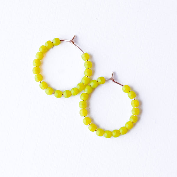 Small Pastel Beaded Hoop Earrings Minimal Gold Filled Hoops