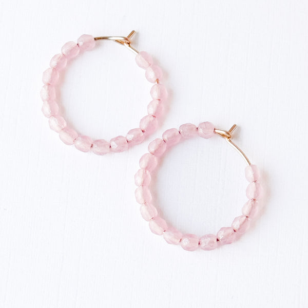 Small Pastel Beaded Hoop Earrings Minimal Gold Filled Hoops
