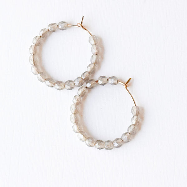Small Pastel Beaded Hoop Earrings Minimal Gold Filled Hoops