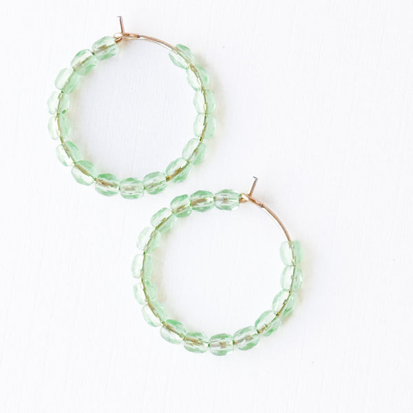 Small Pastel Beaded Hoop Earrings Minimal Gold Filled Hoops