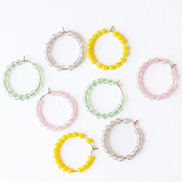 Small Pastel Beaded Hoop Earrings Minimal Gold Filled Hoops