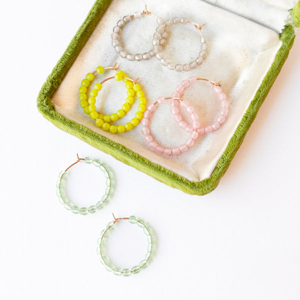 Small Pastel Beaded Hoop Earrings Minimal Gold Filled Hoops