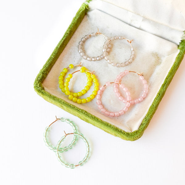 Small Pastel Beaded Hoop Earrings Minimal Gold Filled Hoops