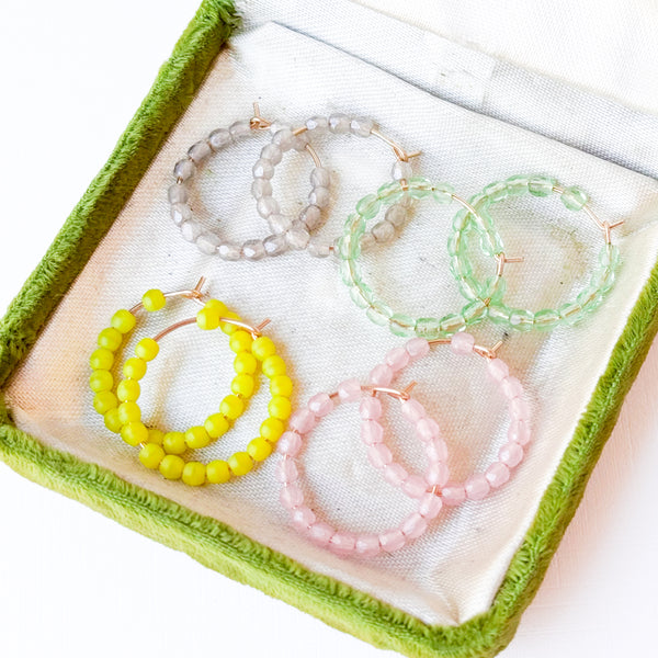 Small Pastel Beaded Hoop Earrings Minimal Gold Filled Hoops