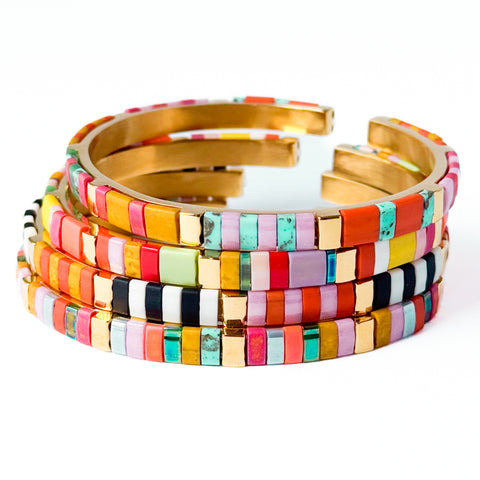 Colorful Tila Bead Adjustable Cuff Bracelet