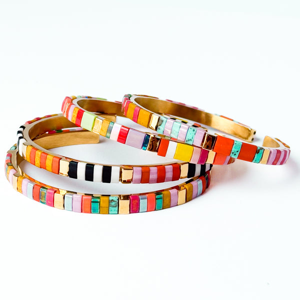 Colorful Tila Bead Adjustable Cuff Bracelet