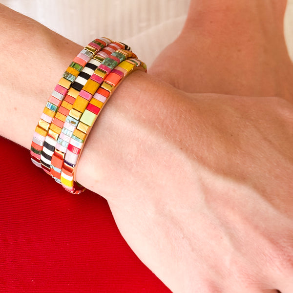 Colorful Tila Bead Adjustable Cuff Bracelet