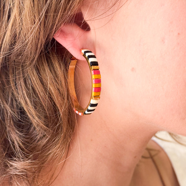 Big Statement Gold Plated Tila Bead Hoops In Black And White