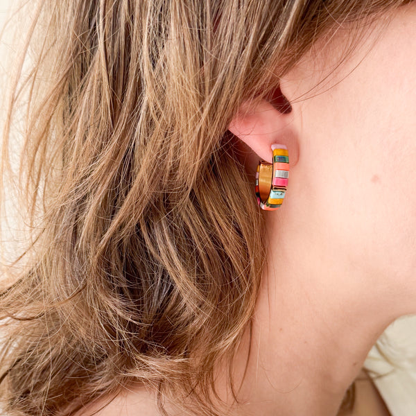 Small Gold-Plated Tila Bead Hoop Earrings