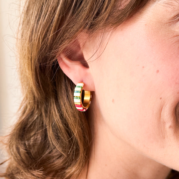 Small Handmade Gold Plated Cream Tila Bead Hoop Earrings