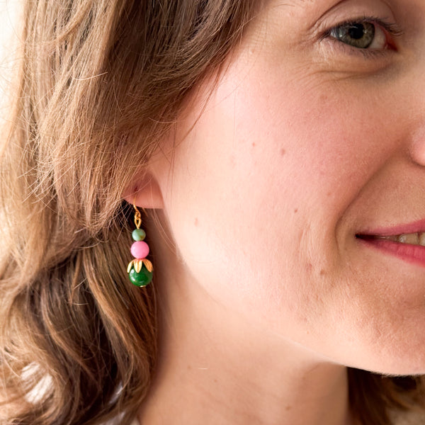 Small Colorful Beaded Earrings – Mixed Glass Drop