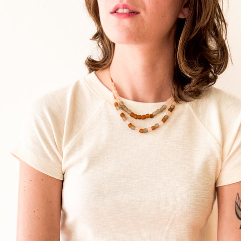 African Recycled Glass Boho Beaded Necklace