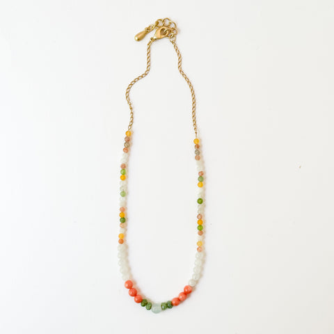 Dainty Coral Necklace with Aquamarine, Moonstone, And Corals