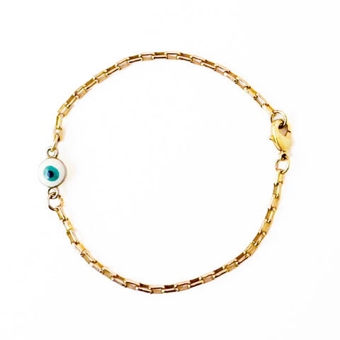 Dainty Gold Paperclip Chain Bracelet with Evil Eye Chain