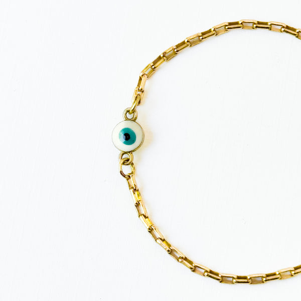 Dainty Gold Paperclip Chain Bracelet with Evil Eye Chain