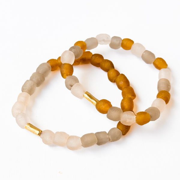 African Recycled Glass Neutral Stack Bracelet Set Of Two