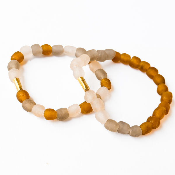 African Recycled Glass Neutral Stack Bracelet Set Of Two