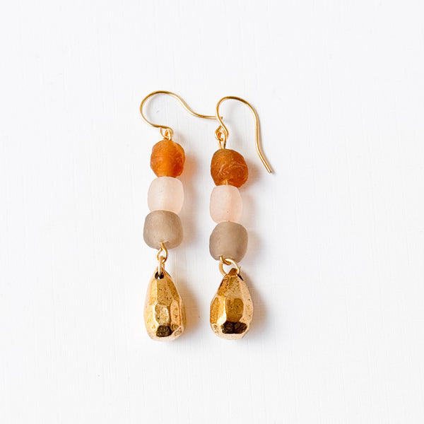 African Recycled Glass Gold Drop Earrings