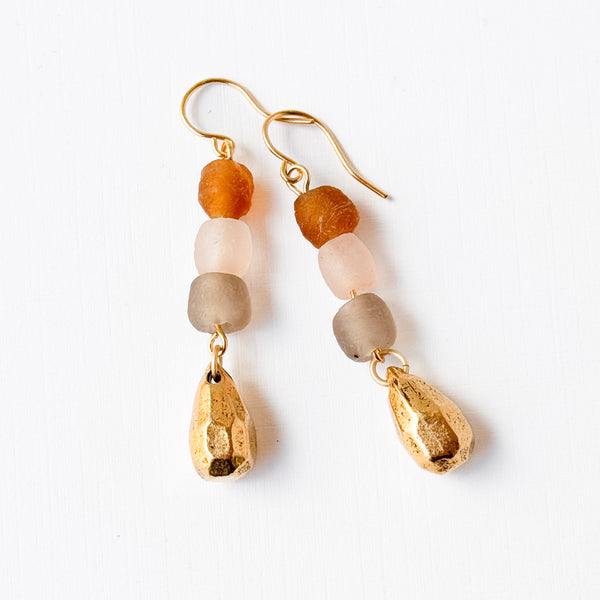African Recycled Glass Gold Drop Earrings