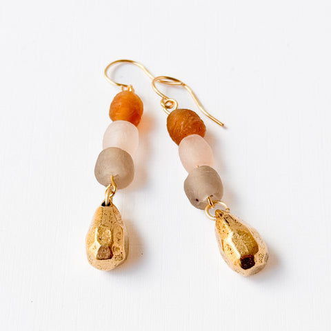 African Recycled Glass Gold Drop Earrings