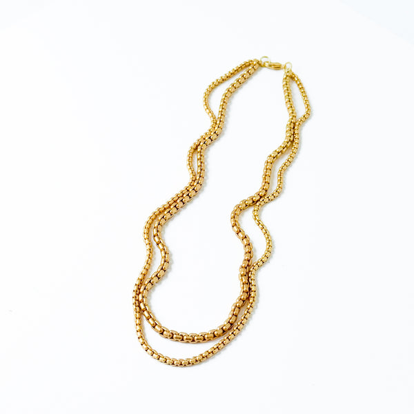 Thick Gold Double Chain Necklace Venetian Box Style Chain