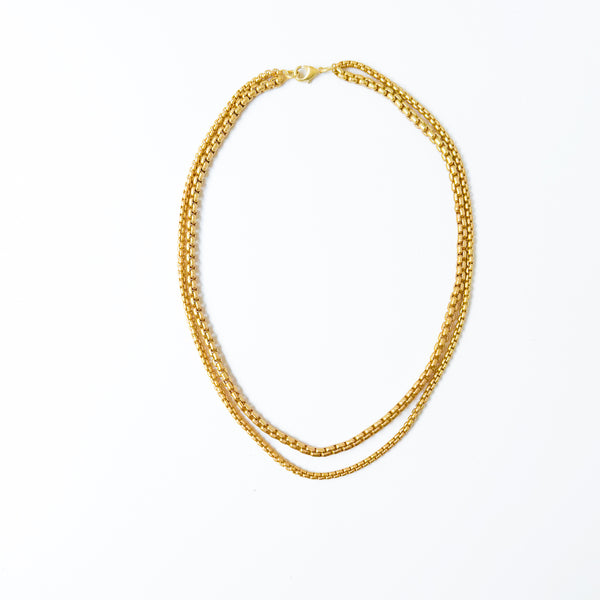 Thick Gold Double Chain Necklace Venetian Box Style Chain