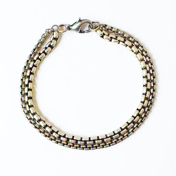 Thick Silver Double Box Chain Bracelet – Adjustable Fit