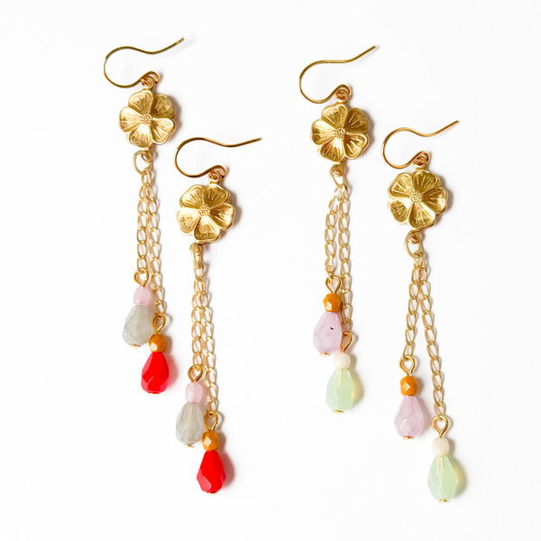 Golden Flower Chain Drop Earrings