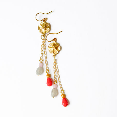 Golden Flower Chain Drop Earrings