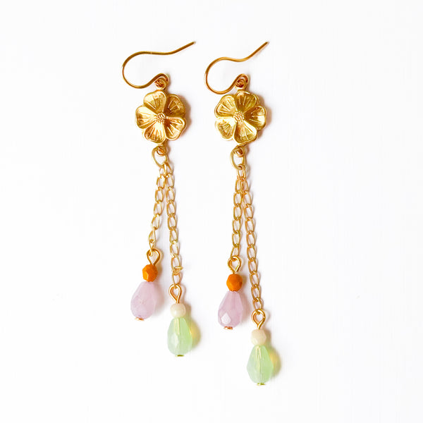 Golden Flower Chain Drop Earrings
