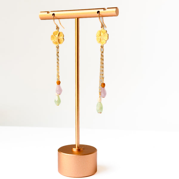 Golden Flower Chain Drop Earrings