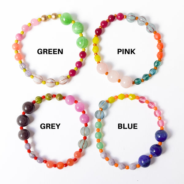 Handmade Artisan Mixed-Size Glass Bead Stretch Bracelet