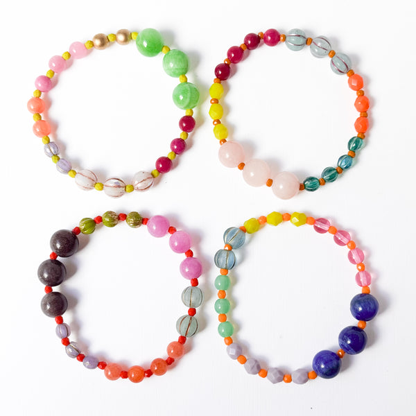 Handmade Artisan Mixed-Size Glass Bead Stretch Bracelet