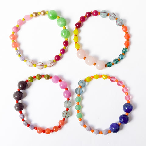 Handmade Artisan Mixed-Size Glass Bead Stretch Bracelet