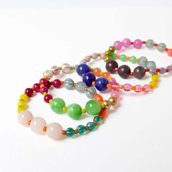 Handmade Artisan Mixed-Size Glass Bead Stretch Bracelet
