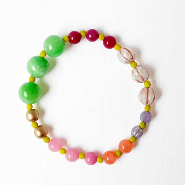 Handmade Artisan Mixed-Size Glass Bead Stretch Bracelet