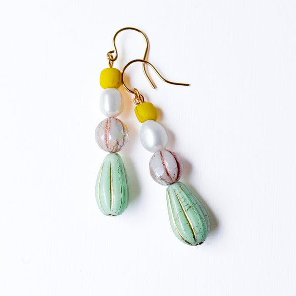 Czech Glass & Freshwater Pearl Drop Earrings