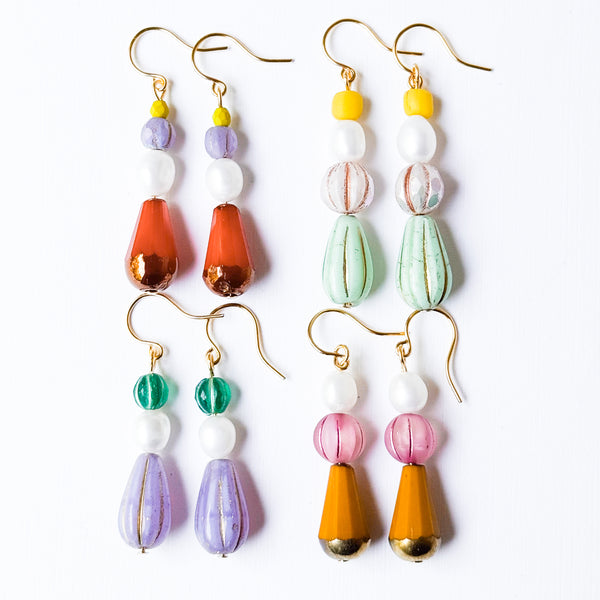 Czech Glass & Freshwater Pearl Drop Earrings
