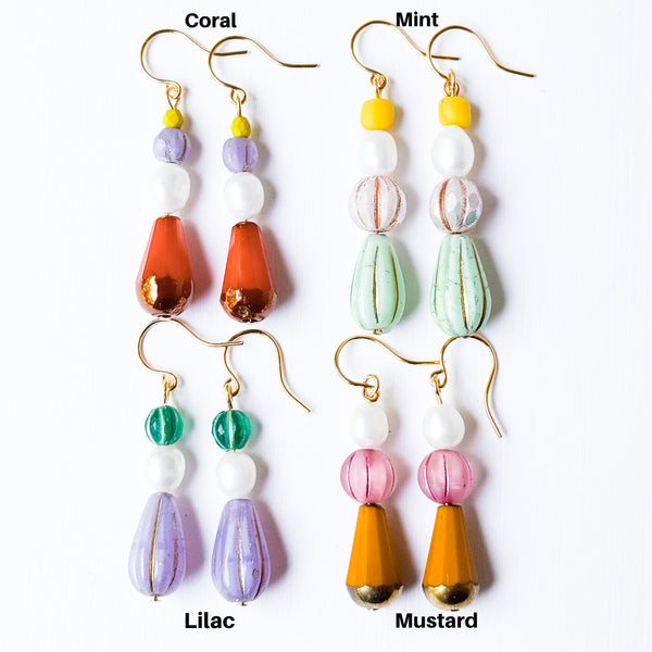 Czech Glass & Freshwater Pearl Drop Earrings
