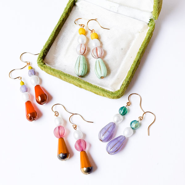 Czech Glass & Freshwater Pearl Drop Earrings