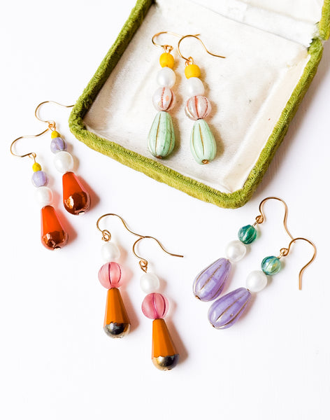 Czech Glass & Freshwater Pearl Drop Earrings