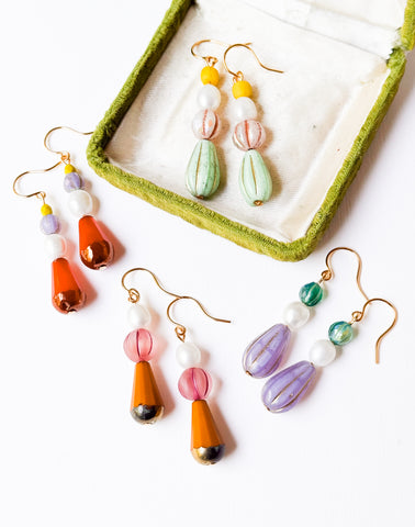 Czech Glass & Freshwater Pearl Drop Earrings