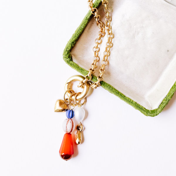 Long Charm Necklace with Interchangeable Charms & Freshwater Pearl