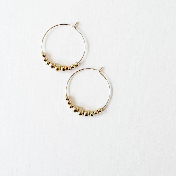 Dainty Gold-Filled Beaded Hoop Earrings, Waterproof Minimalist Hoops