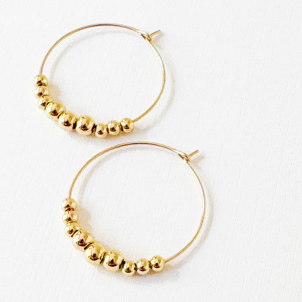Dainty Gold-Filled Beaded Hoop Earrings, Waterproof Minimalist Hoops
